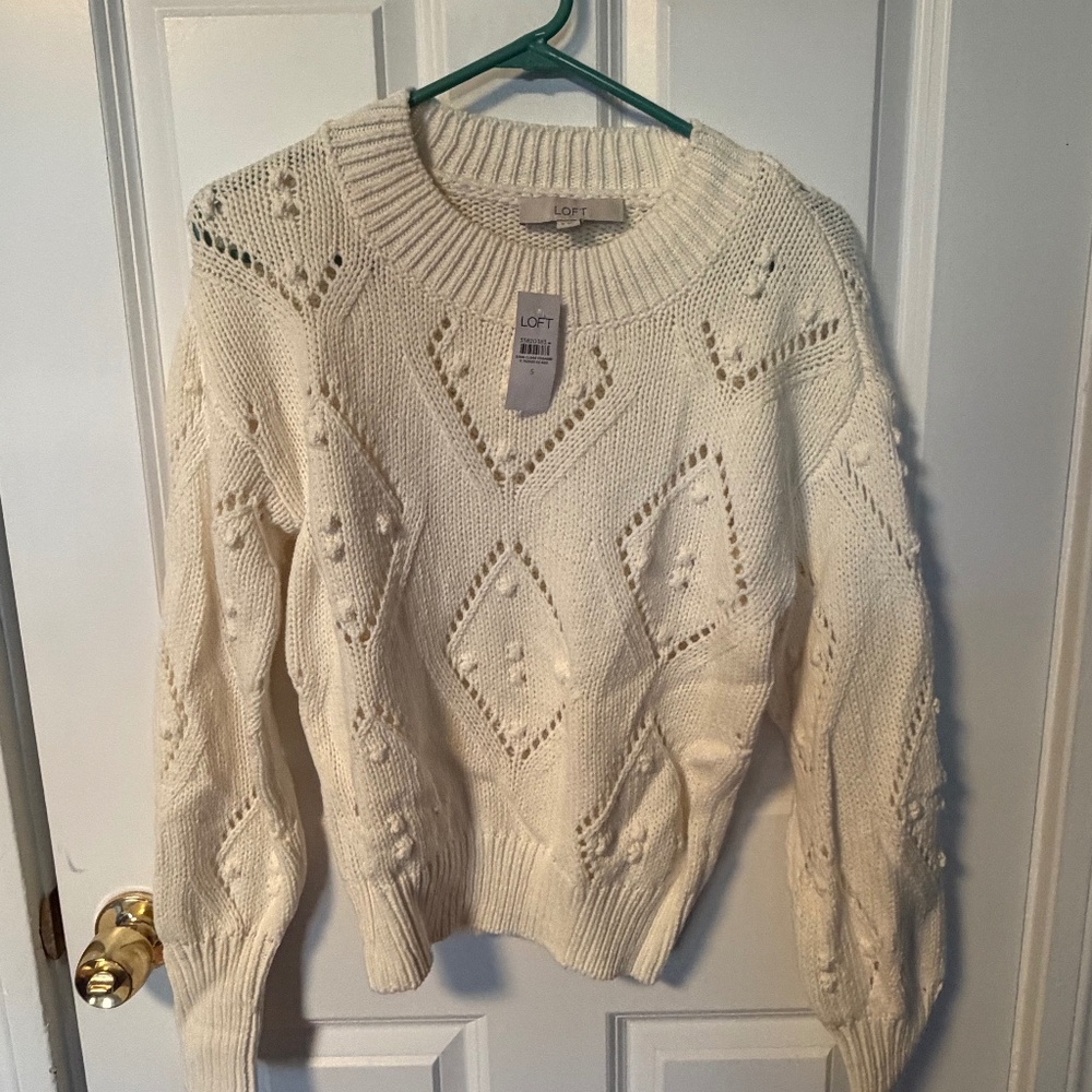 NWT Loft Off White Bobble Pointelle Sweater